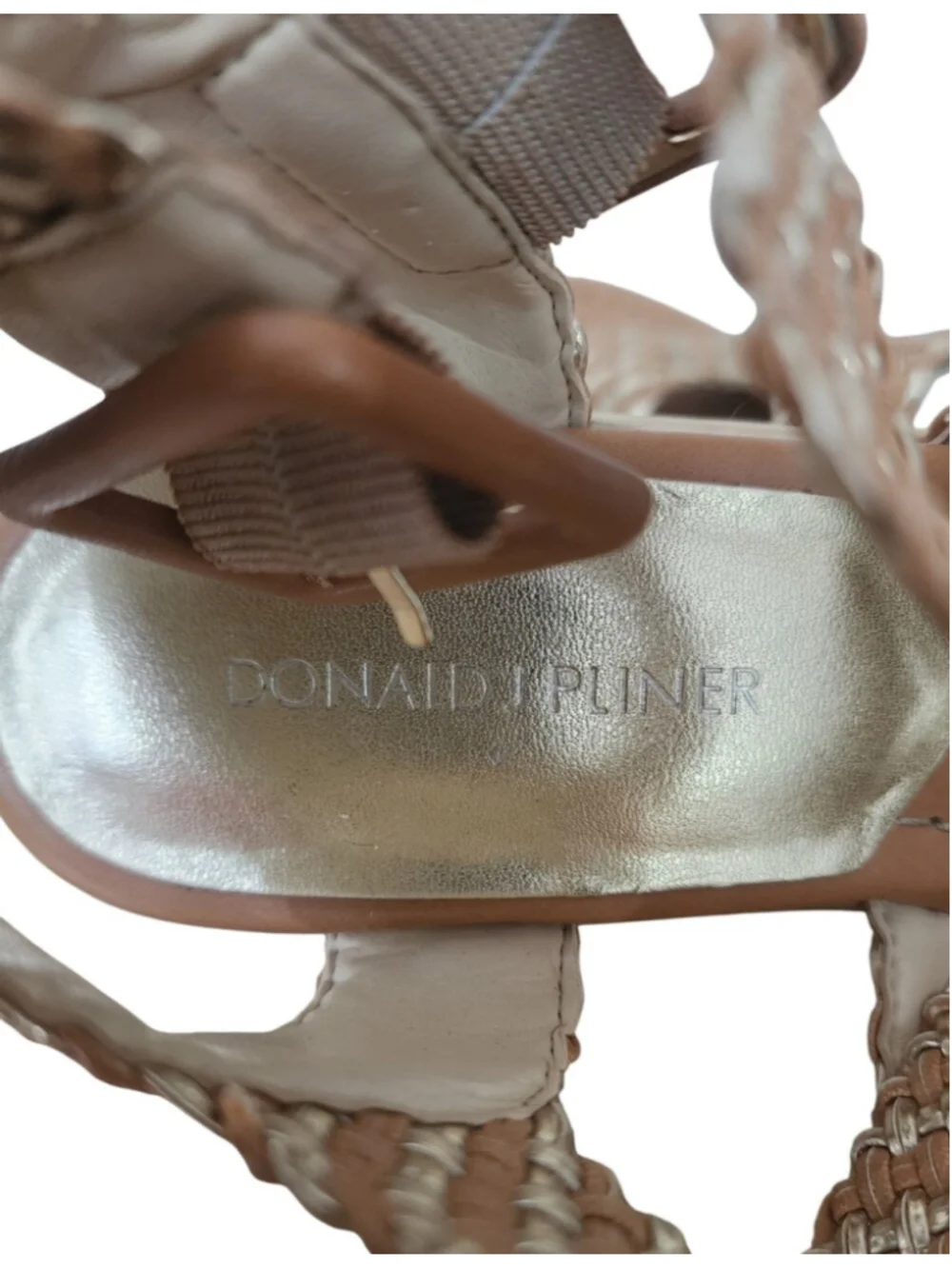 Donald J Pliner Gold Tan Woven Leather Gladiator Sandals Size 6M